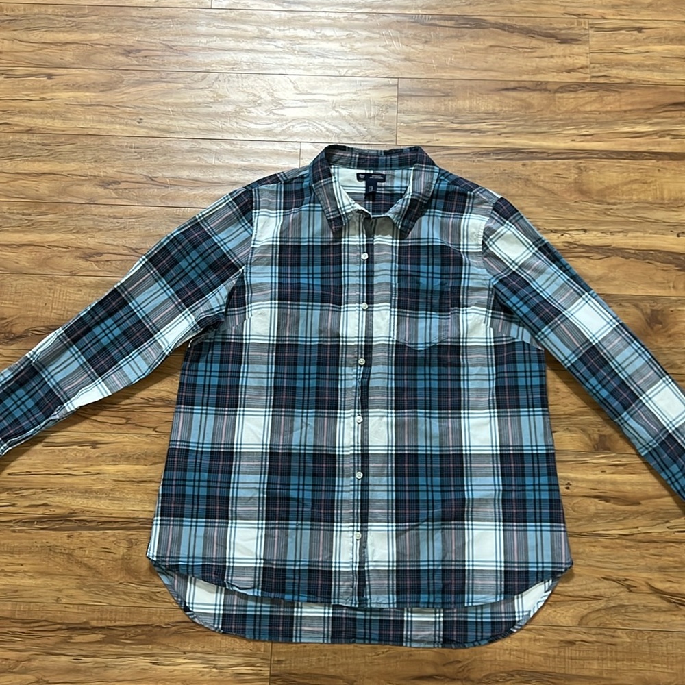 Ladies Gap 100% Plaid Button Down Shirt Size XL